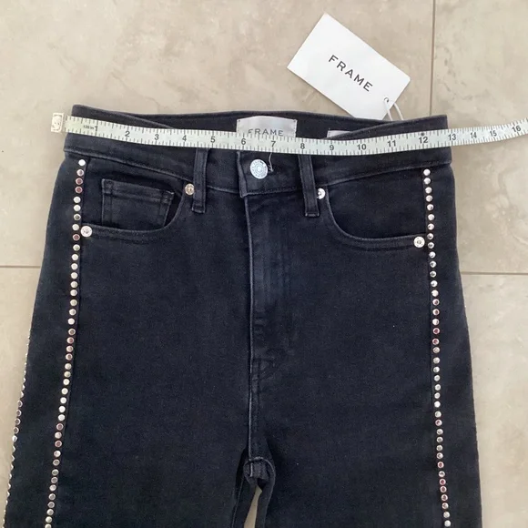 FRAME Women's Jeans Le Sleek Straight High Rise Astronaut Black Studded Sz 25 - Picture 16 of 16